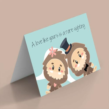 Funny Wedding Card for Newlyweds – Rare Sighting Silly Big Foot Themed Greeting for Bride and Groom Wedding Day- Congratulations to the Happy Couple 4X6 inch Card with Silver Envelope Included - style: Bigfoot