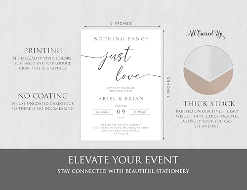 All Ewired Up Wedding Invitations and Envelopes, Nothing Fancy, Just Love, Photo Personalized Large 5X7, Minimalist, Elopement Reception Invite, Modern Reception