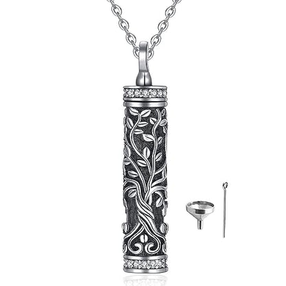 Sterling Silver Tree of Life Flower Celtic Cremation Ashes Urn Pendant Necklace for Women - color: Cylin *Treelife Sty2