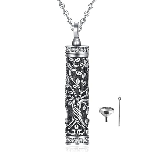Sterling Silver Tree of Life Flower Celtic Cremation Ashes Urn Pendant Necklace for Women - color: Cylin *Treelife Sty2