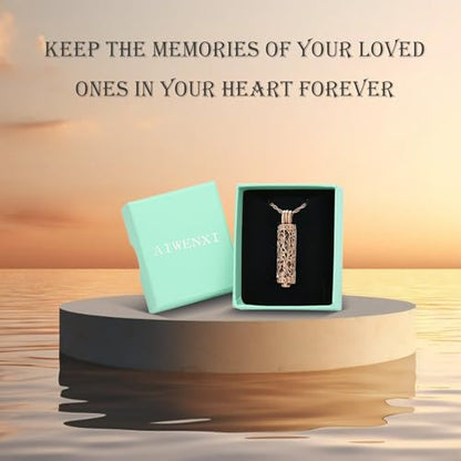 Tree of Life Urn Necklace for Women Men Cylinder Bar Memorial Ash Pendant | Tree of Life Cremation Jewelry,Stainless Steel Keepsakes Necklaces,Vial Ashes Pendant - color: Rosegold