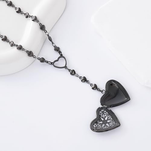 Personalized Heart Locket Necklace for Women Stainless Steel- Heart Necklace - color: Black-J