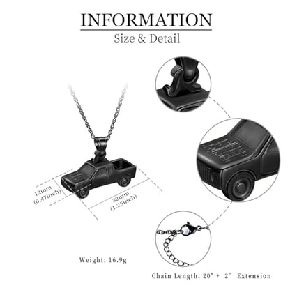 shajwo Pick Up Truck Urn Necklaces for Ashes for Men - color: Black