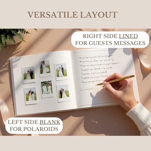 Wedding Guest Book for Guests to Sign, Elegant Wedding Guestbook Ideas, Sign in Book for Bridal and Baby Shower, Polaroid Guest Book, 100 Thick Lined and Blank Pages for Party, Wedding Books - color: Neutral