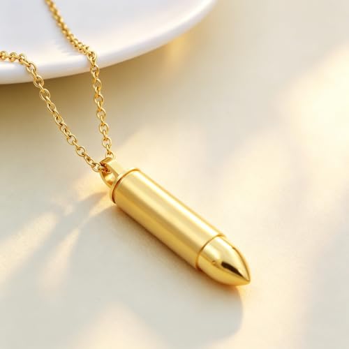 SIYUU Bullet Cremation Jewelry for Ashes Vial Deer Engraved Urn Necklace Stainless Steel Ash Container Keepsake Pendant Memorial Jewelry for Men Women - color: Customize