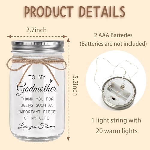 Godmother Gift from Godchild for Godmothers - Mason Jar Night Light | Proposal Gift Mothers Day Birthday Christmas Promoted to Godmother Gifts - color: Godmother