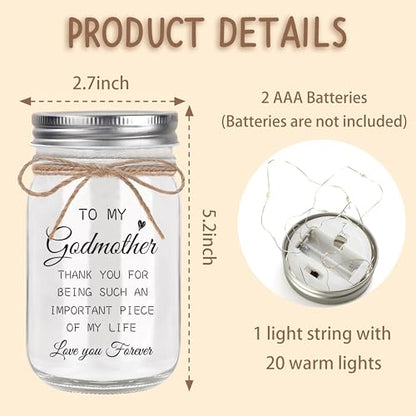 Godmother Gift from Godchild for Godmothers - Mason Jar Night Light | Proposal Gift Mothers Day Birthday Christmas Promoted to Godmother Gifts - color: Godmother