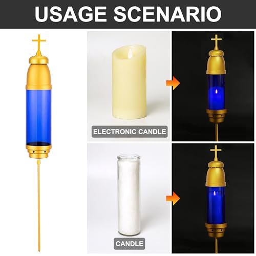 Cemetery Light Candle Holder, Memorial Candle, Grave Vigil Light Holder,Anodized Aluminum Eternal Light Dome Memorial Light Grav Lamp, Gold Blue