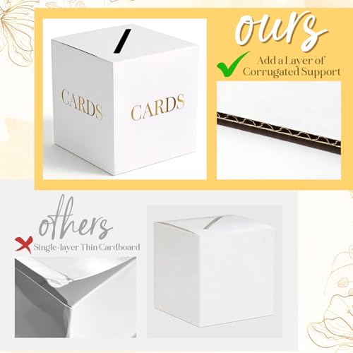 White Wedding Card Boxes for Receptions, Gift Card Box for Graduation Party | Thicker Paperboard Graduation Card Box for Party, Birthday, Retirement, Anniversary, Bridal & Baby Shower, Gold Foil Design - color: White