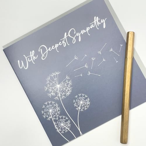 With Deepest Sympathy - Grey Blue Dandelion Condolences - Sorry Mourning Bereavement Cards for Adults - Thinking of You | Blank Inside
