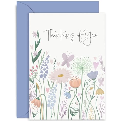 Old English Co. Thinking Of You Card For Her - Butterfly Hearts Flower Sympathy Card for Women - Cute Sorry Card for Condolence, Bereavement, Loss, Bad News | Blank Inside with Envelope