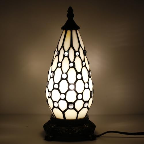 Small Tiffany Stained Glass Table Lamp 5.5X11 Inch (White Yellow) - color: White Yellow