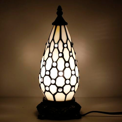 Small Tiffany Stained Glass Table Lamp 5.5X11 Inch (White Yellow) - color: White Yellow