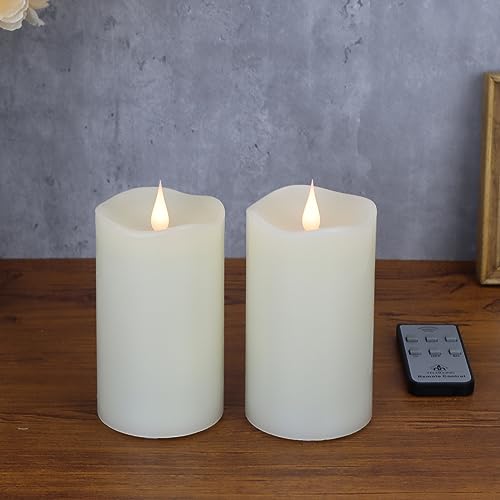 TECHLONG Flameless Candles with Remote Timer, 3D Moving Flickering Flame Battery Operated Candles Lasting 1000+ Hours, 3" x 5" Ivory Real Wax Electric LED Pillar Candles, Set of 2 - color: Style A, size: 3" x 5"-2 Pack