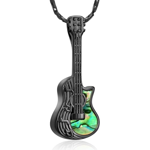Imrsanl Guitar Urn Necklace Cremation Jewelry for Ashes | Ashes Holder Pendant, Funeral Keepsake, Memorial Gifts of Loss Loved Ones, For Women Men Guitarist - color: Black