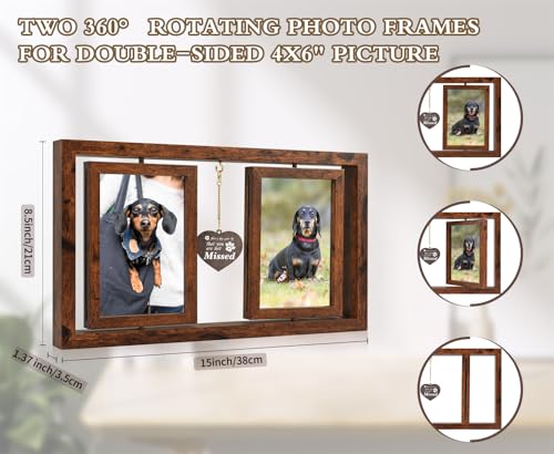 ATOBART Pet Memorial Gifts Twin Rotating Wooden Picture Frames - color: Brown