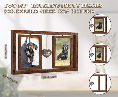 ATOBART Pet Memorial Gifts Twin Rotating Wooden Picture Frames - color: Brown