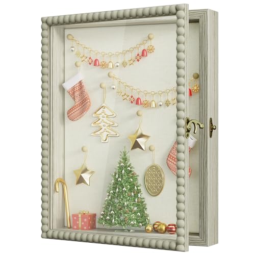 Love-KANKEI Deep Shadow Box Frame 11x14,Unique Solid Wood Beads Frame,Grey | Front-Opening Glass Door，Metal Latch-Lock,Assembly-Free,Tabletop & Wall-Mount,Memory Box,Gift,Display Photos,Awards,Medals - color: Grey, size: 11x14