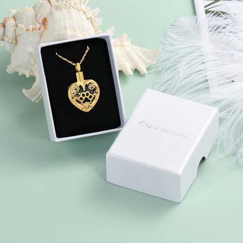Yinplsmemory Pet Urn Necklace Pendant Jewelry for Dog Cat Memorial Crystal Heart Cremation Jewelry with Paw Print Ashes Keepsake Funeral Jewelry - color: Gold-purple