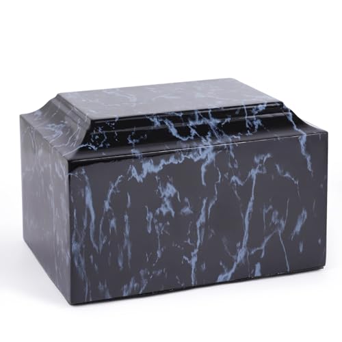 Black Classic Cultured Marble Cremation Urn for Adult Ashes, Adult Sized Memorial Urn for Ground Burial or Home Memorial - size: Black
