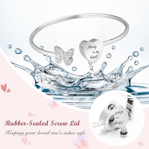 Abooxiu Cremation Jewelry Urn Bracelet for Ashes - Heart Ashes Keepsake Memorial Bangle for Women & Men - Always in my Heart - style: Butterfly-Heart