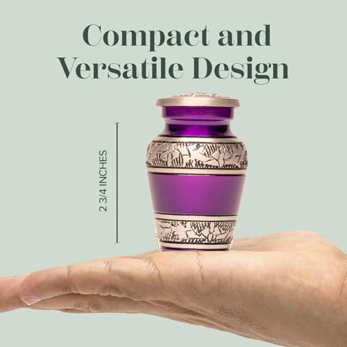 Eternal Harmony Small Keepsake Urn, Male & Female Small Cremation Urn for Human Ashes with Elegant Finishes, Secure Seal & Velvet Bag, Mini Urn for Men & Women Ashes Up to 3 Cubic Inches (Purple) - color: Purple