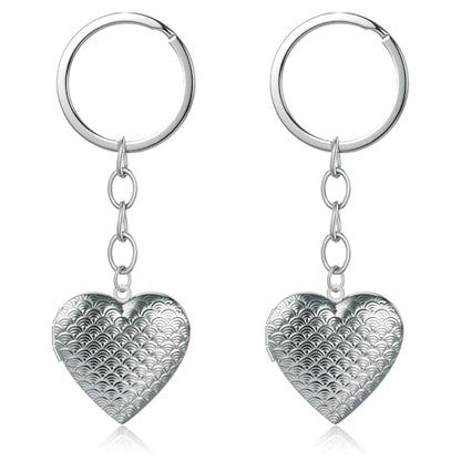 2PCS Elegant Heart Locket Keychain with Decorative Chain Stainless steel, Heart Pattern Design, Photo Frame Pendant - color: Heart-6