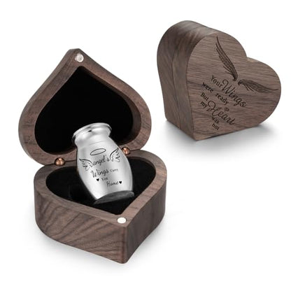 Wooden Small Urn for Human Ashes Keepsake Memorial Box - style: Wing