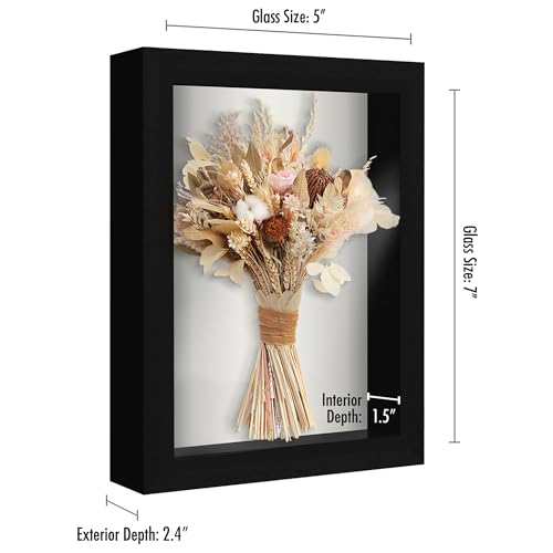 Americanflat 5x7 Shadow Box Frame with Shatter-Resistant Glass - Silhouette Collection - Small Shadow Box Display Case for Tabletop and Wall Display - Black with Soft Felt Back | Shatter-resistant glass, 1.5 inch interior depth, hangs vertical or horizont