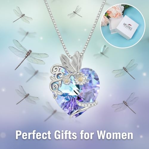 Dove/Hummingbird/Red Cardinal/Dragonfly/Butterfly Necklace 925 Sterling Silver Turquoise/Opal/MoonStone/Crystal/Malachite Bird Necklace Dove Pendant Jewelry for Women Men - color: Dragonfly Crystal