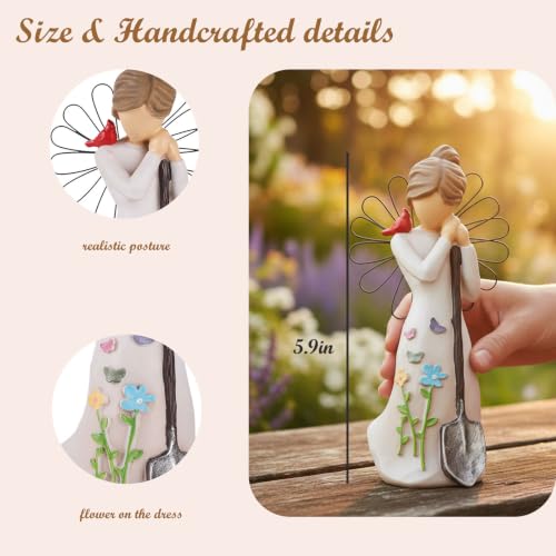 Gardening Gifts for Women-5.9"Unique Garden Angel Figurine | Birthday Housewarming Gifts for Mom Grandma Sister Friend,Sculpted Resin Angel Statues&Friendship Decor for Home - style: Shovel