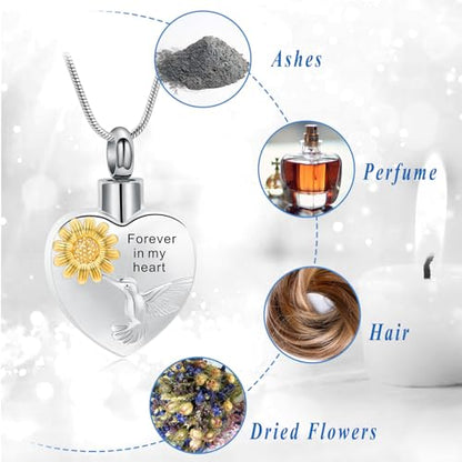 Urn Necklace for Ashes Sunflower Cross Necklace Cremation Jewelry Ashes Necklace for Human Women Pets Sunshine Pendant Keepsake Jewelry for Ashes - color: Bird-Gold
