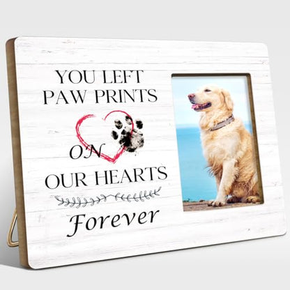 Pet Memorial Gifts for Dogs,Sympathy Gift for Loss of Dog,Remembrance Gifts for Loss of Dog,You Left Paw Prints on Our Hearts Forever Wood Picture Frame - style: you left paw