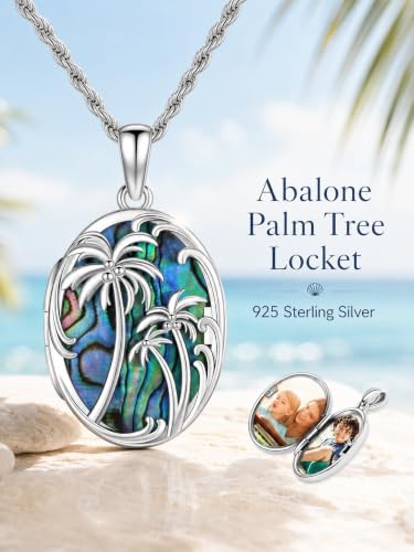 CUOKA MIRACLE Sterling Silver Animals Locket Necklace for Women Keepsake | That Holds Picture Personalized Customize Photo Locket Gift for Mom Grandma - style: 22-Palm Tree