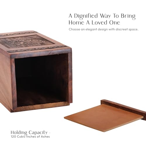 Lion Wood Urns for Adult Ashes Eternal Love Urn 11.25-Inch - Urns for Ashes Adult Male - Funeral Urns for Adult Ashes Men - Cremation Urns Adult Large Urns 11.25 Inch, Natural | Handcrafted Wood Cremation Urns for Human Ashes - Memorial Gift for Loss of M