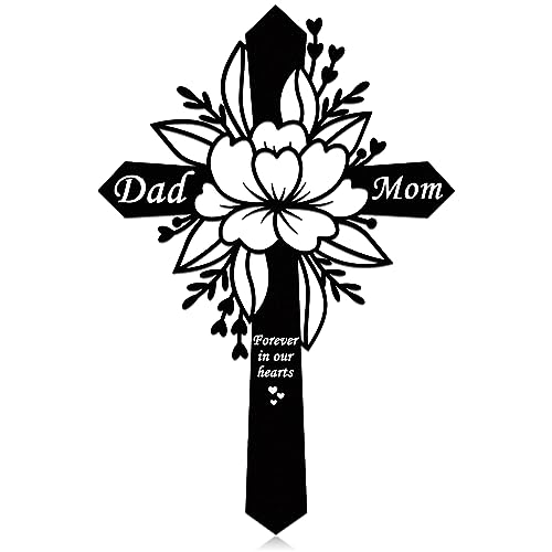 Wesiti Dad and Mom Memorial Plaque Stake - Cemetery Flower Decorations - Metal Grave Stake for Outdoor Yard Sympathy Decor