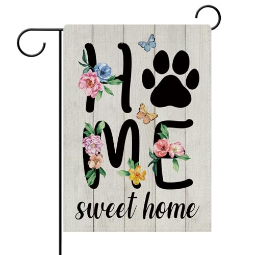 Dyrenson Spring Summer Home Sweet Home Decorative Garden Flag, Family Paw | Print Floral Yard Outside Home Decoration Pet Owner Lover Gift, Farmhouse Burlap Outdoor Small Decor Double Sided 12 x 18 - color: Home Sweet Home, size: 12" x 18"