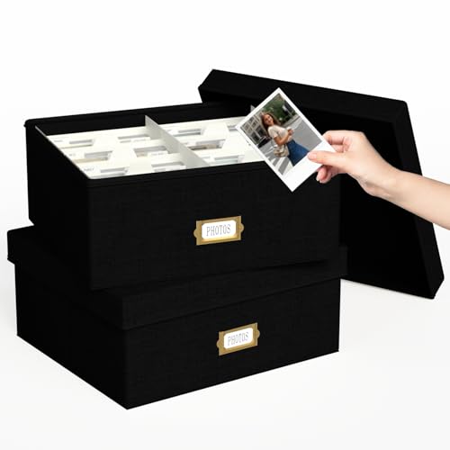 Decorative Photo Storage Box, 2 Pack Linen Photo Box Hold 1700 4x6 Pictures - color: Black, size: 4x6 (2 Pack)