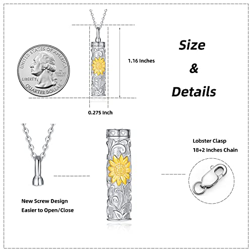 Sterling Silver Flower Tree Life Cremation Urn Necklace for Women - color: Cylin *Sunfl. 1 (GP)