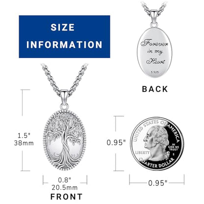 Eusense Tree of Life Necklace for Women Men Sterling Silver 925 Tree Urn Locket Cremation Jewelry Family Tree Pendant Gifts for Her Him Mom Dad Grandma Daughter - style: I-B-Tree of Life Necklace
