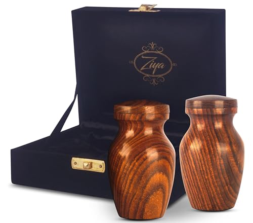 ZIYA Wooden Small Keepsake Cremation Urn for Human Ashes with Black Velvet Case - Set of 2 Pcs Memorials Mini Sharing Personal Funeral Urn for Pet or Human Ashes Token - color: Set of 2