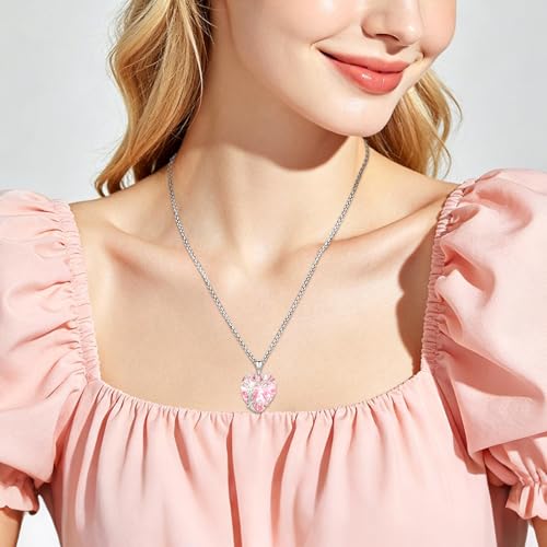Eusense Tree of Life Necklace for Women Men Sterling Silver 925 Tree Urn Locket Cremation Jewelry Family Tree Pendant Gifts for Her Him Mom Dad Grandma Daughter - style: E-G-Tree of Life Necklace 10-Pink