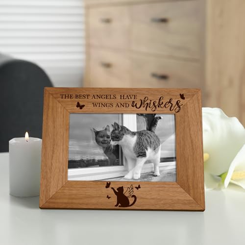 The Best Angels Have Whiskers Picture Frame for Cat Lovers Moms, Memorial Sympathy Bereavement Keepsake for Pet Loss (4x6 Inch)