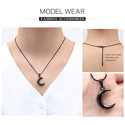 Imrsanl Cremation Jewelry for Ashes Moon Urn Necklace Stainless Steel Memorial Lockets Keepsakes Jewelry for Ashes Pendant - Fill kit - color: Black