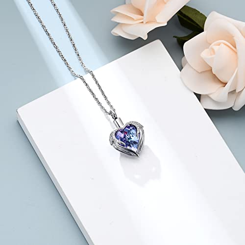 shajwo Angel Wing Heart Urn Necklace for Ashes - color: Silver-Purple