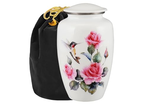 Pink Rose Humming Bird Adult Cremation Urns for Human Ashes - Decorative Urn, Ashes Urn & Male,Urns for Ashes Men & Women,Funeral Urn (Pink Rose, Adult) - color: Pink Rose, size: Adult