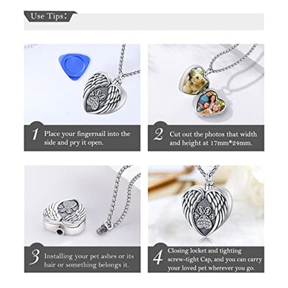 Eusense Cremation Jewelry for Ashes Urn Necklace to Put Ashes In 925 Sterling Silver Memorial Pendant Heart Urn Necklaces for Ashes Necklace for Women Men - style: E-Paw Print Urn Necklace & Picture Locket Necklace
