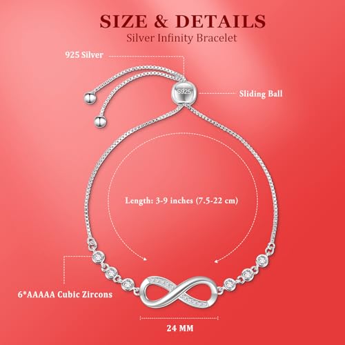 J.Fée Infinity Heart Bracelets for Women with 5A Cubic Zirconia, 925 Silver Bracelets for Women Adjustable Womens Bracelet Jewelry for Wife Girlfriend Her - color: Infinite Love#10