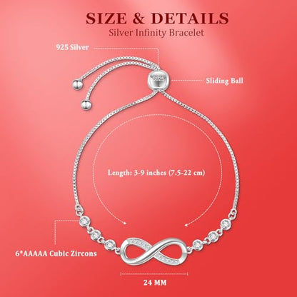 J.Fée Infinity Heart Bracelets for Women with 5A Cubic Zirconia, 925 Silver Bracelets for Women Adjustable Womens Bracelet Jewelry for Wife Girlfriend Her - color: Infinite Love#10