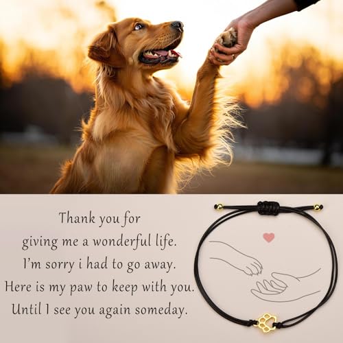 Pet Memorial Gifts for Loss of Dog, Gold Paw Print Bracelets (2 Pack) for Beloved Cat, Loss of Dog Sympathy Gift, Thoughtful Dogs Remembrance, Bereavement Gifts